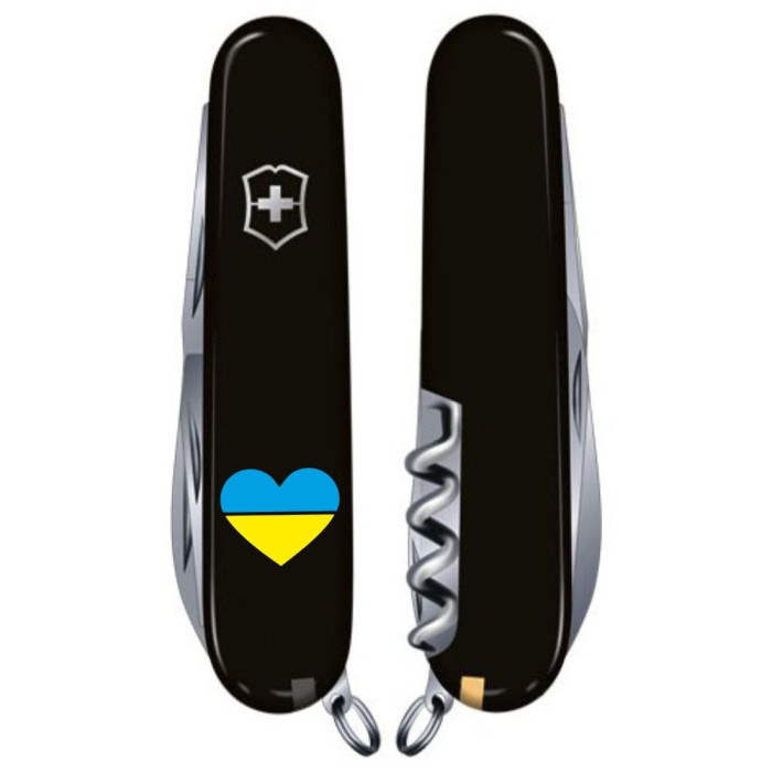 HUNTSMAN UKRAINE 91мм/15функ/чорн /штоп/ніжн/пила/гачок /Серце синьо-жовте 