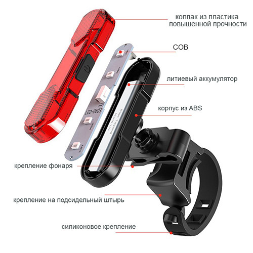 Велоліхтар Police STOP + Security маячок 8821-5cob, акум., ЗУ micro USB 