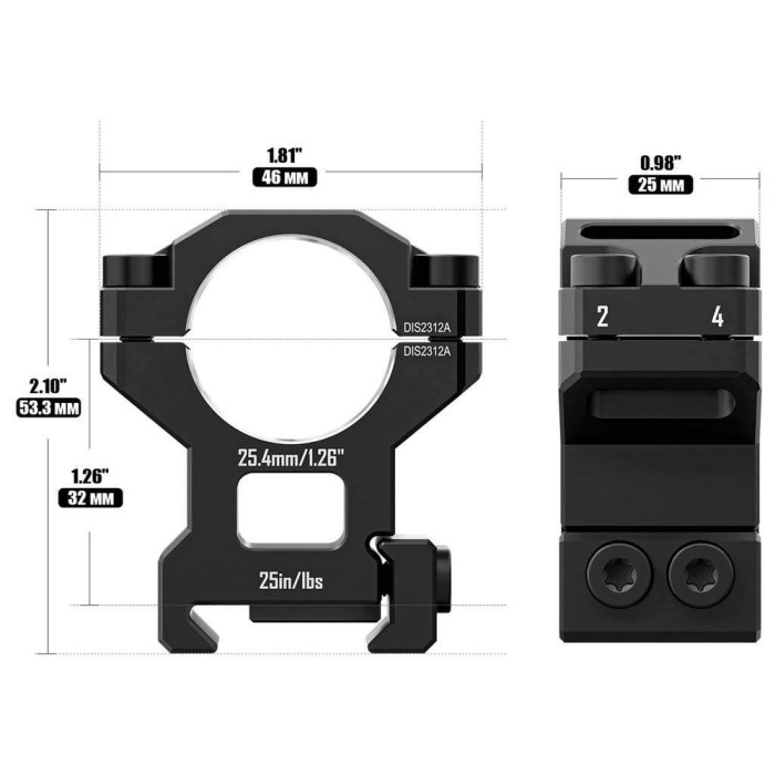 Кільця Discovery 6061 For Picatinny 1inch(25.4mm) 1.26in DGPR2-25.4-1.26-61 (M240602) 