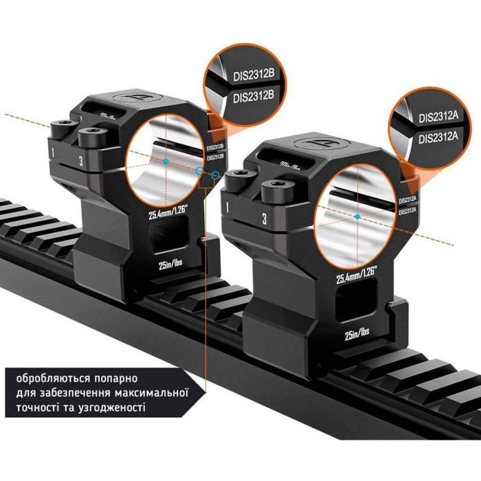 Кільця Discovery 6061 For Picatinny 1inch(25.4mm) 1.26in DGPR2-25.4-1.26-61 (M240602) 