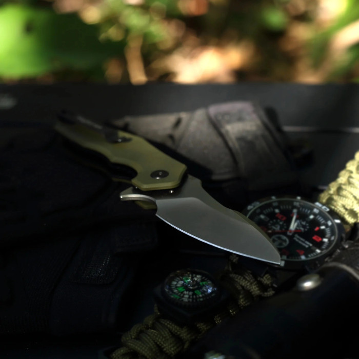 Нож Hightron Mini Ventura, D2, G10, зеленый, черный stonewash клинок  