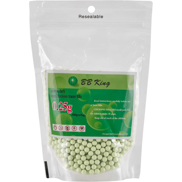 Страйкбольные шарики BB King Tracer, 6 мм 0.25g, 2000pcs/bag green  