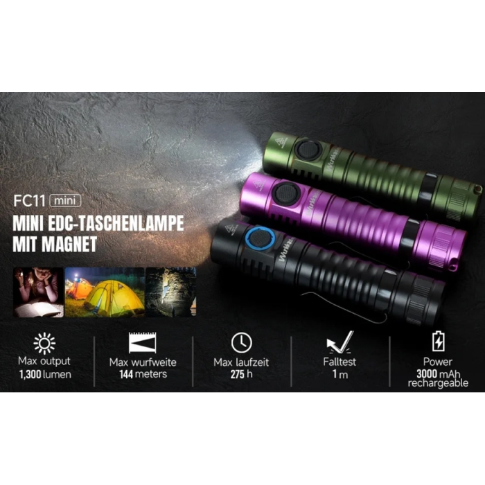 Фонарь Wurkkos FC11 USB-C Rechargeable 18650 LED LH351D 90 CRI, зеленый  