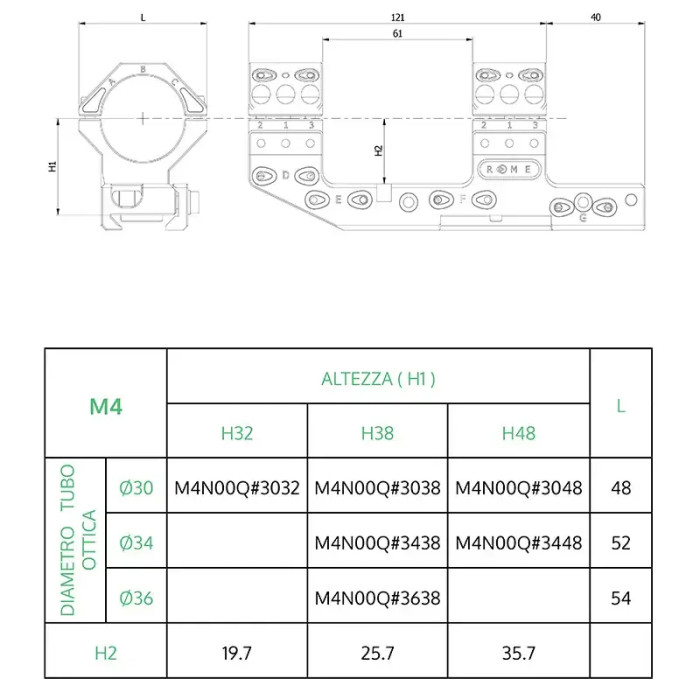 Моноблок ROME Decumanus M4 - QM. H1-38, Ø30mm, Сплав. Picatinny, 6 crews (M4x10)  
