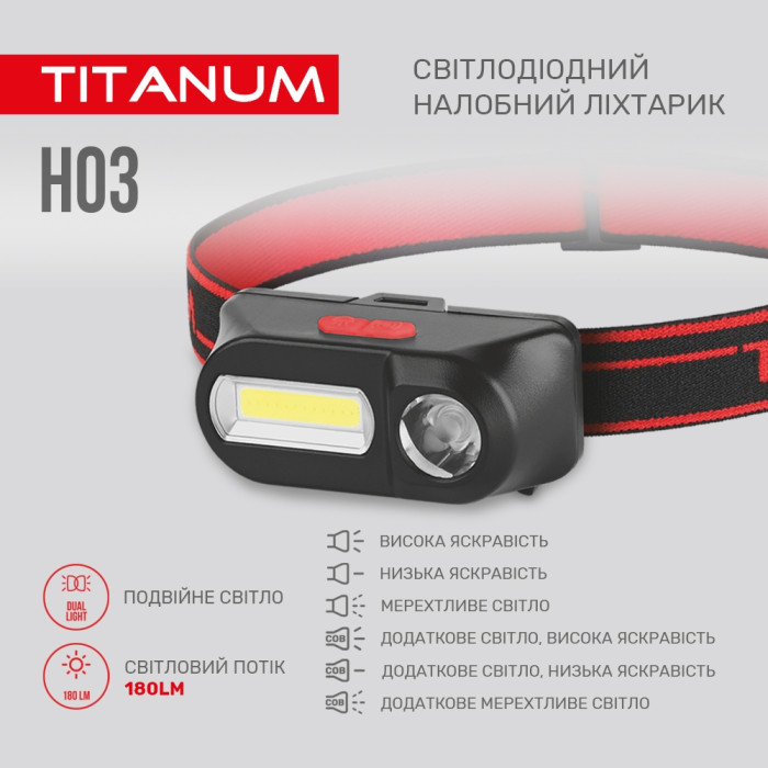 Налобный светодиодный фонарик TITANUM TLF-H03 180Lm 6500K  