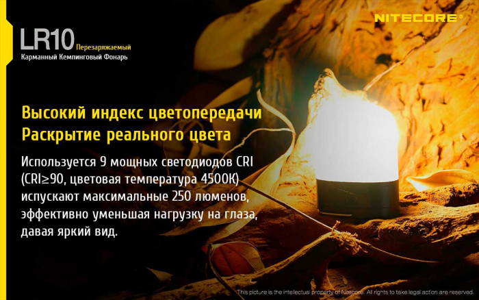 Кемпинговый фонарь Nitecore LR10 High CRI,250 люмен, желтый  