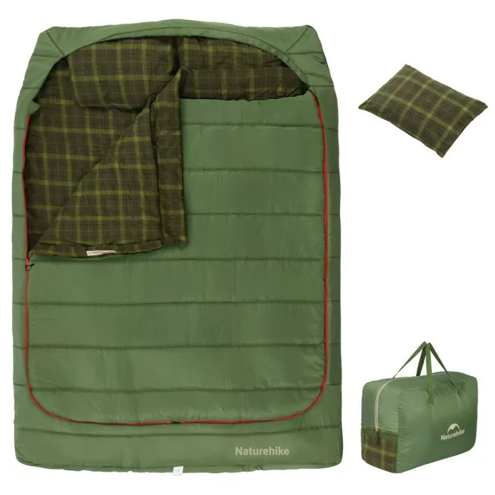 Спальный мешок двухместный с подушками Naturehike CNK2350WS019, зеленый  