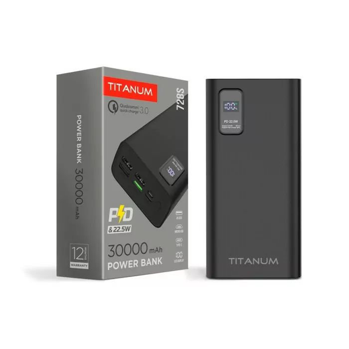 Повербанк TITANUM 728S 30000mAh 22.5W Black  