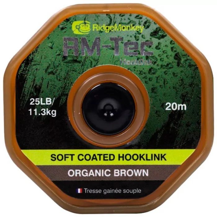 Поводковый материал RidgeMonkey RM-Tec Soft Coated Hooklink Organic Brown 35lb 20м  