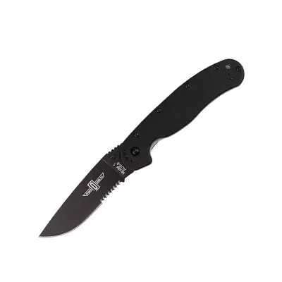 Нож Ontario RAT-1 Folder, черный, полусеррейтор
