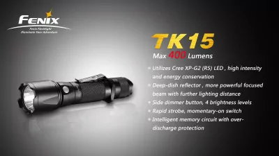 Тактический фонарь Fenix TK15 , серый, XP-G2 R5 LED, 450 люмен  