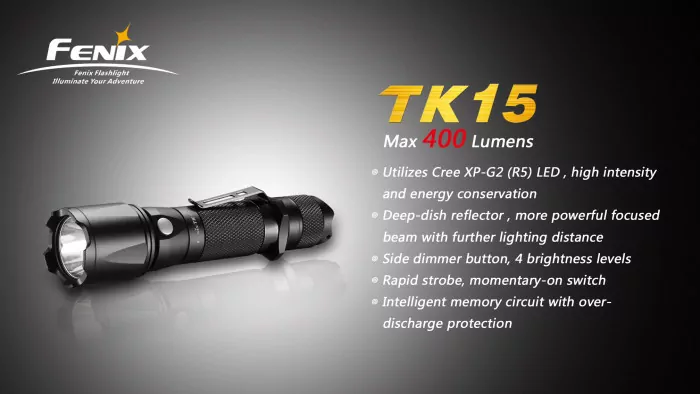 Тактический фонарь Fenix TK15 , серый, XP-G2 R5 LED, 450 люмен  
