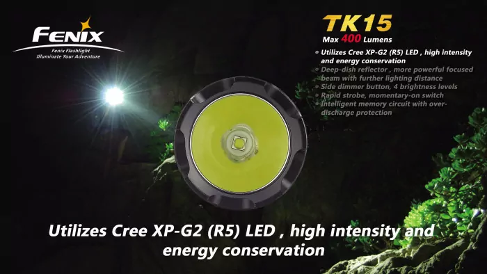 Тактический фонарь Fenix TK15 , серый, XP-G2 R5 LED, 450 люмен  