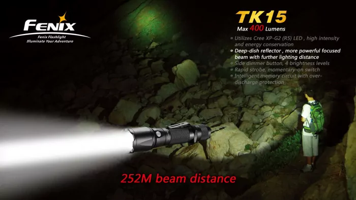 Тактический фонарь Fenix TK15 , серый, XP-G2 R5 LED, 450 люмен  
