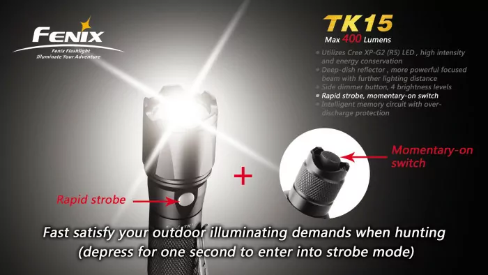 Тактический фонарь Fenix TK15 , серый, XP-G2 R5 LED, 450 люмен  