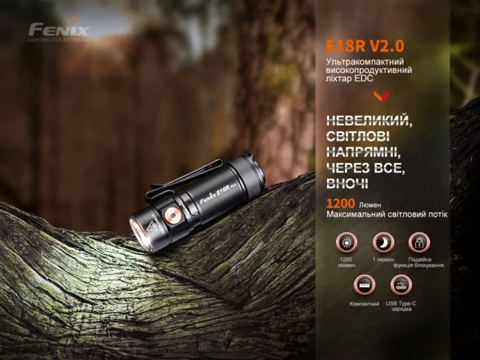 Фонарь ручной Fenix E18R V2.0 (возобновлен/ ремонт соединения платы/ открытая упаковка)  
