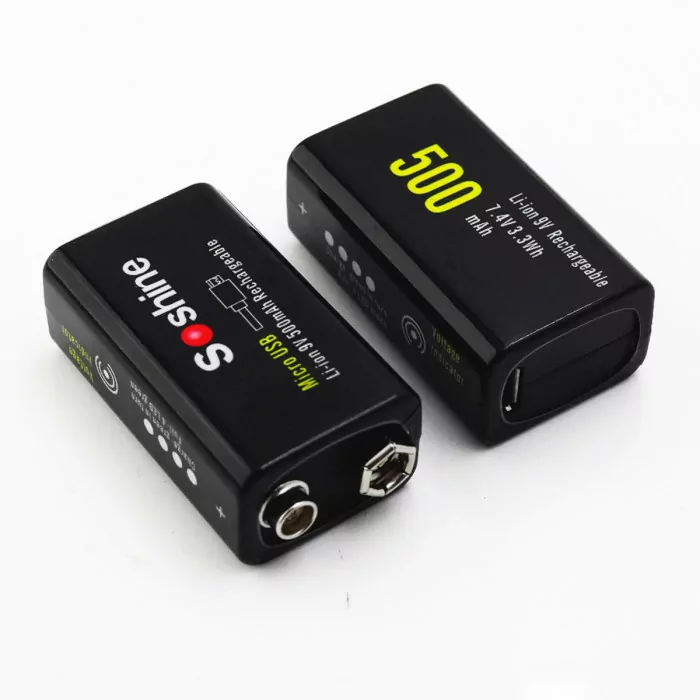 Аккумулятор Soshine USBLi-7.4V-500, 6F22 (крона), microUSB, 7.4V, 500mAh, Li-Po  