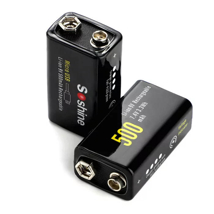 Аккумулятор Soshine USBLi-7.4V-500, 6F22 (крона), microUSB, 7.4V, 500mAh, Li-Po  