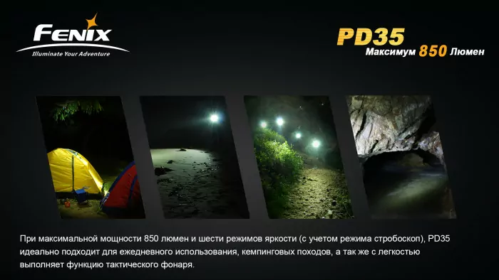 Тактический фонарь Fenix PD35 , серый, XM-L2 (U2), 960 люмен  
