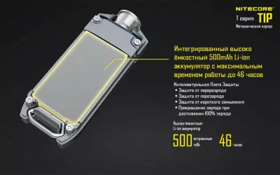 Фонарь-брелок Nitecore TIP (серый), 360 люмен  