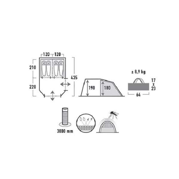 Палатка High Peak Ancona 4 (Dark Grey/Red)  