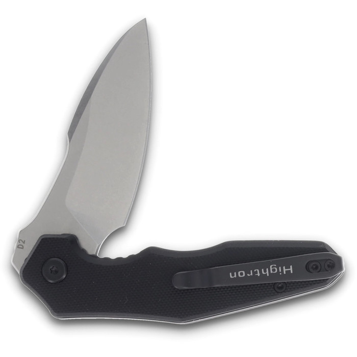 Нож Hightron Mini Ventura, D2, G10, черный, стальной stonewash клинок  