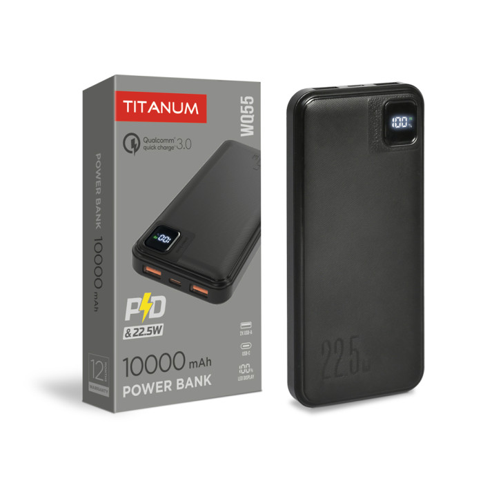 Повербанк 10000mAh TITANUM WQ55 22.5W Black  