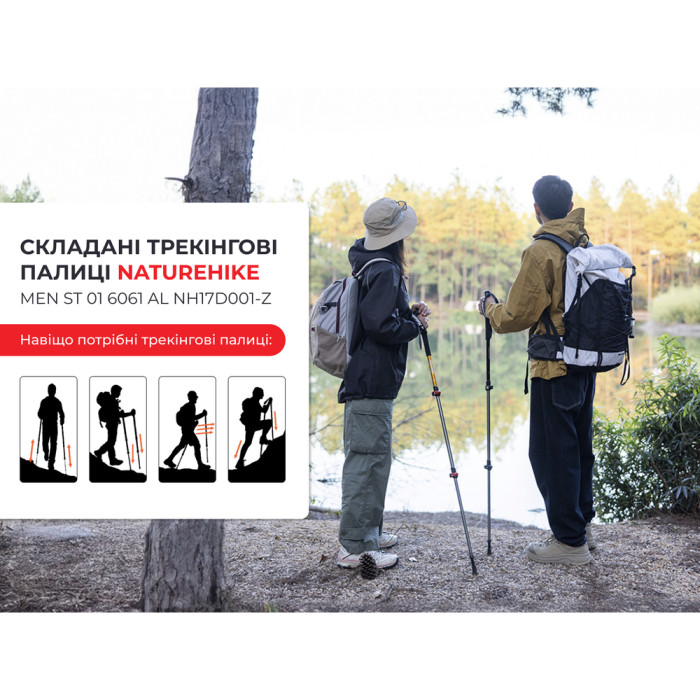 Трекинговая палка 3-сек. Naturehike Men ST 01 6061 AL NH17D001-Z, алюминий, черная  