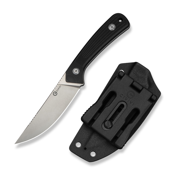 Нож фиксированный туристический Civivi Carveth (9,1 см) AEB-L / G10 черный с чехлом  