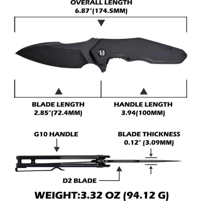 Нож Hightron Mini Ventura, D2, G10, черный, черный stonewash клинок  