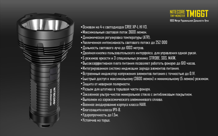 Карманный фонарь Nitecore TM16GT, 3600 люмен  