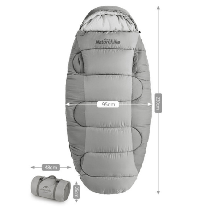 Спальный мешок овальный Naturehike PS200 NH20MSD03, правый, серый  