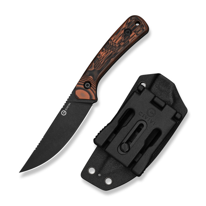 Нож фиксированный туристический Civivi Carveth (9,1 см) AEB-L / G10 оранжевый / черный с чехлом  