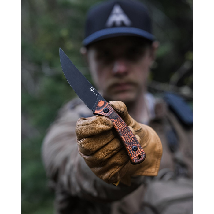 Нож фиксированный туристический Civivi Carveth (9,1 см) AEB-L / G10 оранжевый / черный с чехлом  