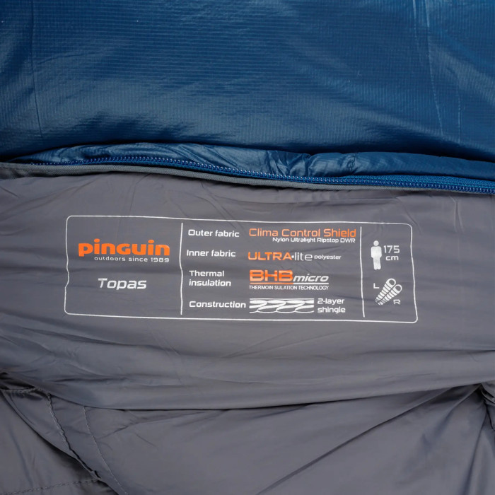 Спальный мешок Pinguin Topas (-1/-7°C), 175 см - Left Zip, Blue (PNG 231755) 2020  