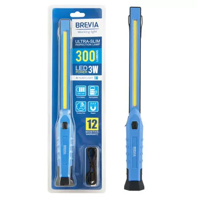 Фонарь инспекционный Brevia LED 3W COB+1W LED 300lm, 2000mAh, время работы до 3 час., IP20 11380