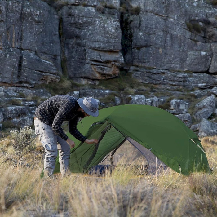 Палатка сверхлегкая двухместная с футпринтом Naturehike Mongar NH17T007-M, 210T, темно-зеленая  