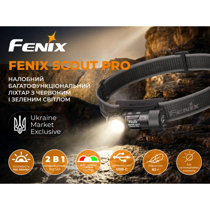 Тактический налобный фонарь Fenix ​​Scout Pro (HM50R V2.0) с красным и зеленым светом | Лимитированная серия  