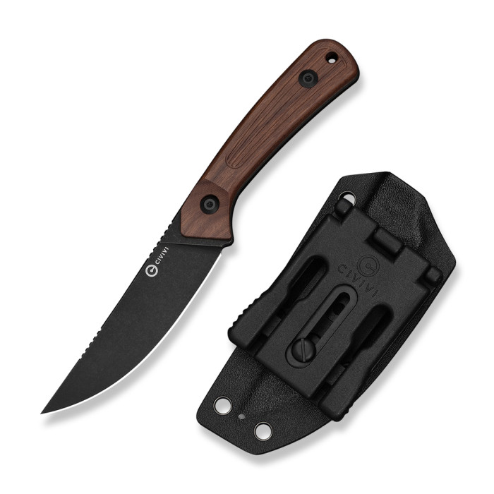 Нож фиксированный туристический Civivi Carveth (9,1 см) AEB-L / Wood дерево с чехлом  