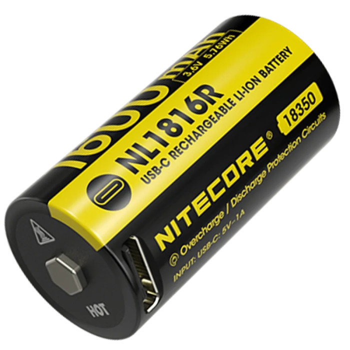 Аккумулятор литиевый Li-Ion 18350 Nitecore NL1816R 3.6V (1600mAh, USB-C)  