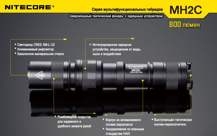 Мультифункциональный фонарь Nitecore MH2C, 800 люмен  
