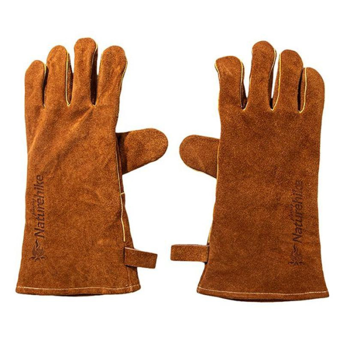 Перчатки огнеупорные Naturehike 35×14см Cow Split Leather Heat/Fire Resistent Gloves, коричневый  