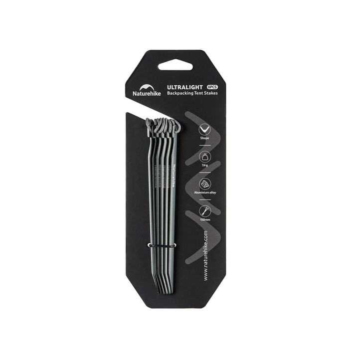 Колышки туристические облегченные Naturehike CNK2650PJ014, V-образные, 15 см, 6 шт, серый  