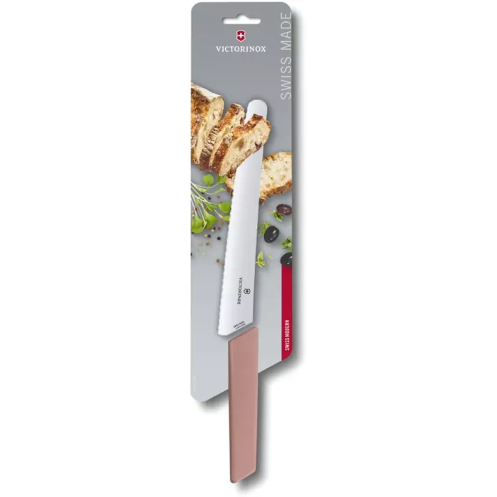 Кухонный нож Swiss Modern Bread&Pastry 22см волн. с роз. ручкой (блистер)  