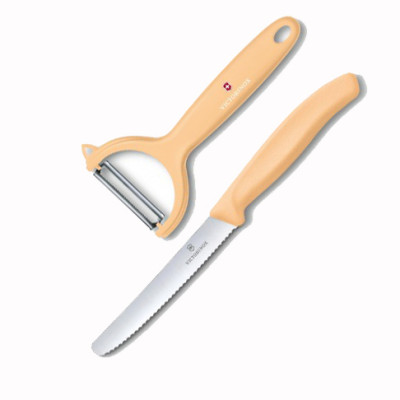 Кухонный набор Victorinox нож и овощечистка Swiss Classic, Paring Knife set with peeler, 2 pieces, персиковый