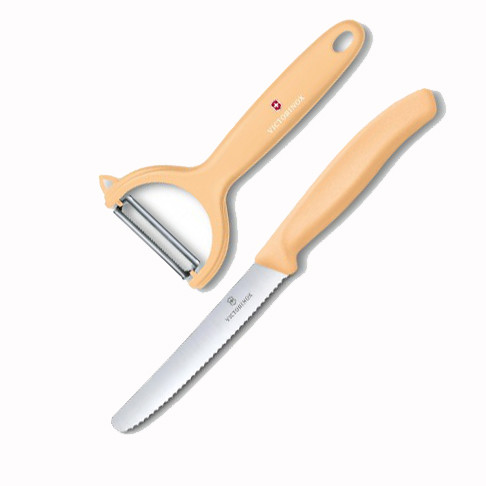 Кухонный набор Victorinox нож и овощечистка Swiss Classic, Paring Knife set with peeler, 2 pieces, персиковый 