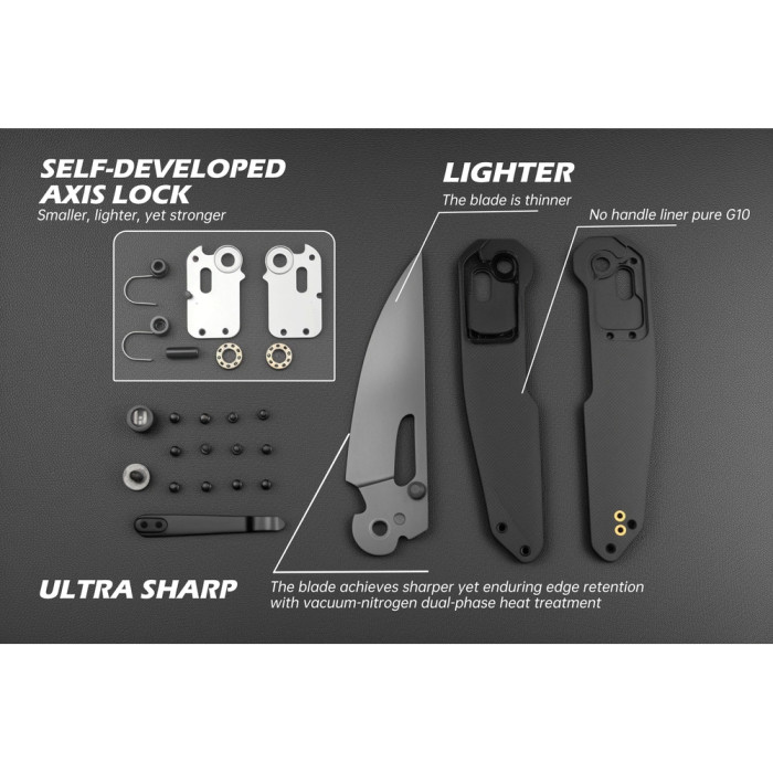 Нож Hightron Sharplyn, 14C28N, G10 + CF, черный, черный клинок  