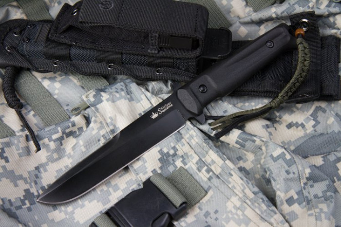 Нож Kizlyar Supreme Trident кратон черный, сталь D2, черные ножны  