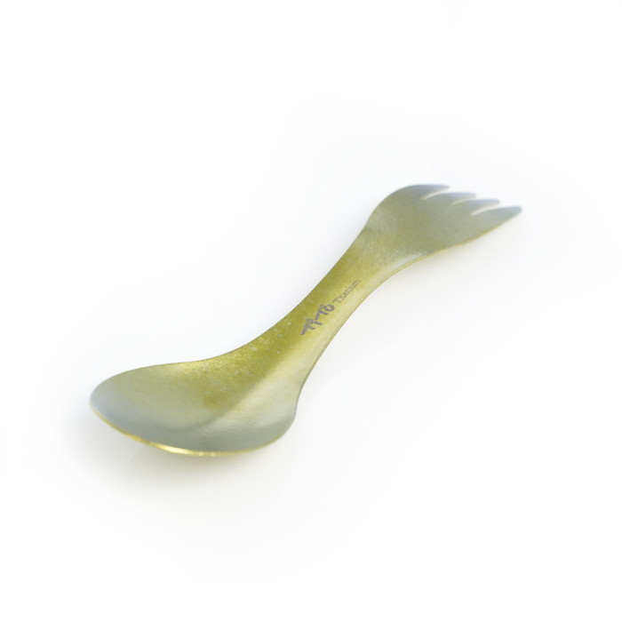 Ложка-вилка титановая 2 в 1 TiTo Titanium - золотистая с мешочком  