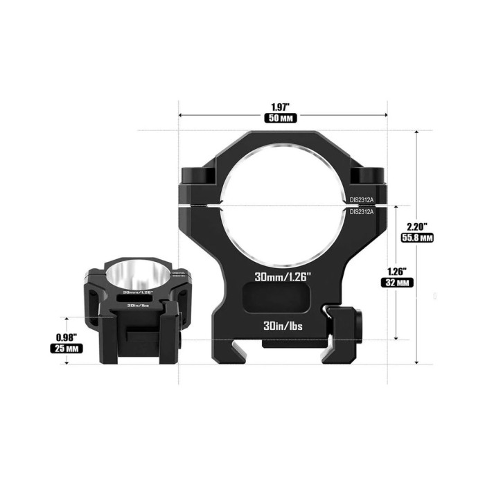 Кольца Discovery 7075AL For Picatinny 30mm 1.26in DGPR2-30-1.26-75 (M240504)  